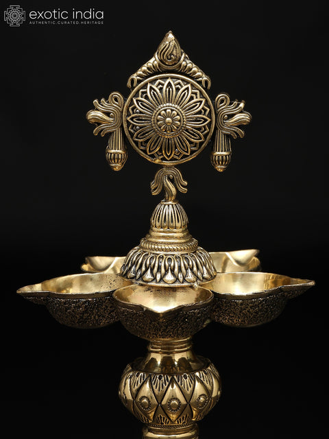8" Pair of Superfine Multi Wicks Conch and Chakra Lamps for Puja | Handmade | Made In India