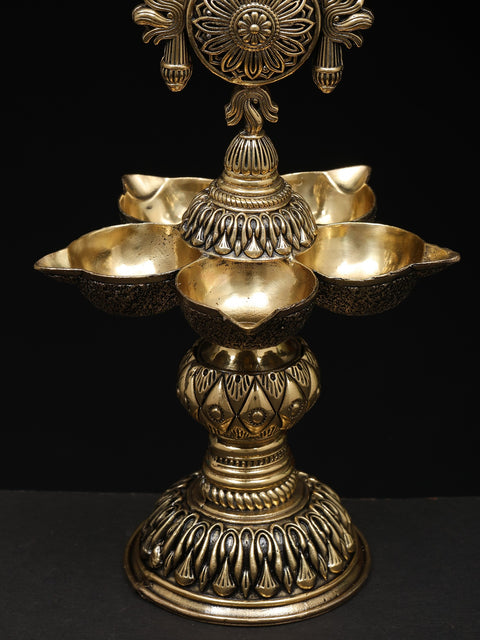 8" Pair of Superfine Multi Wicks Conch and Chakra Lamps for Puja | Handmade | Made In India
