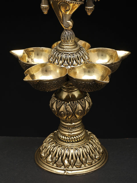 8" Pair of Superfine Multi Wicks Conch and Chakra Lamps for Puja | Handmade | Made In India