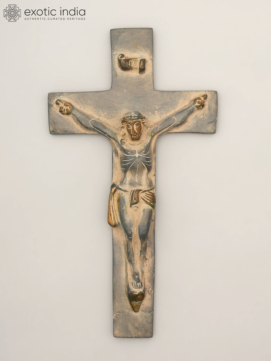 10" Brass Crucifix Statue with Jesus Wall Hanging