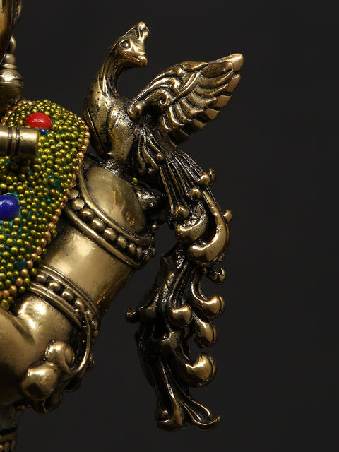 14" Superfine Tribhanga Murari Krishna Playing Flute | Brass Statue with Inlay Work