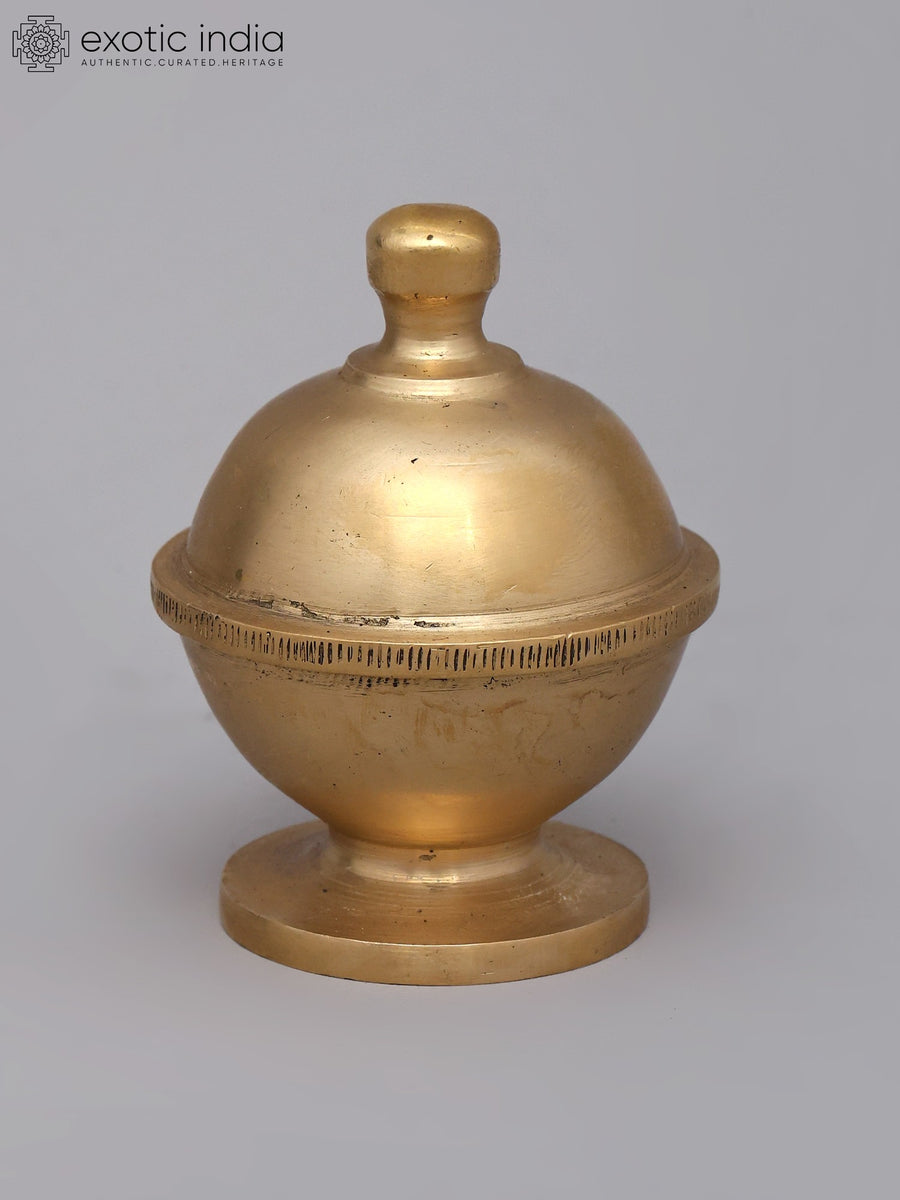 2" Small Brass Kumkum Box with Lid for Pooja