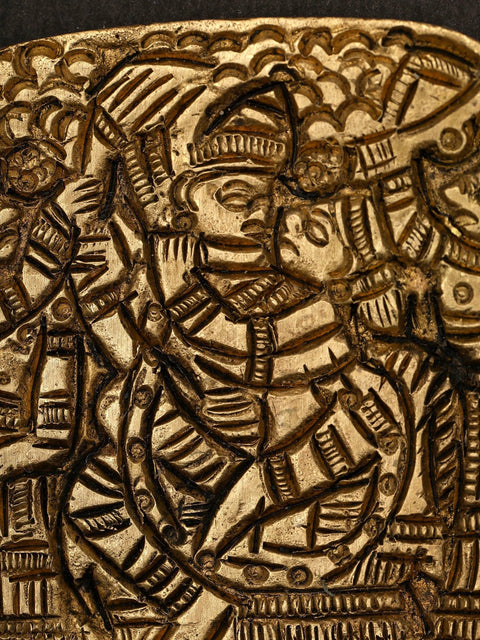 2" Small Brass Decorative Comb with Radha Krishna and Gopis