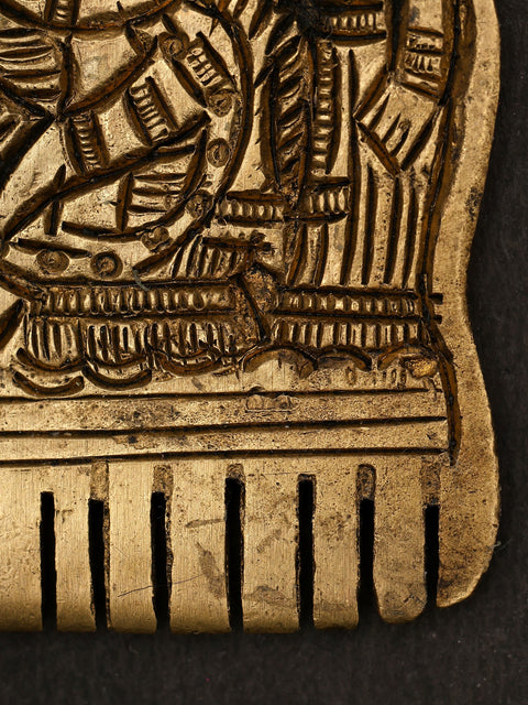 2" Small Brass Decorative Comb with Radha Krishna and Gopis
