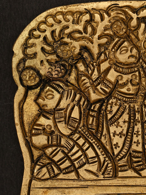 2" Small Brass Decorative Comb with Radha Krishna and Gopis