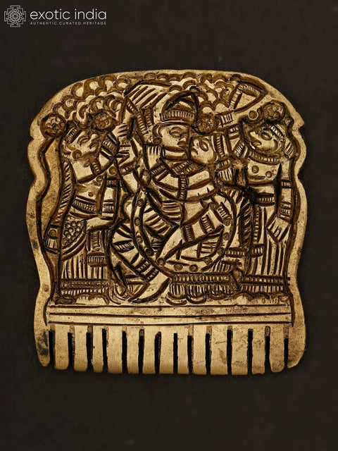 2" Small Brass Decorative Comb with Radha Krishna and Gopis