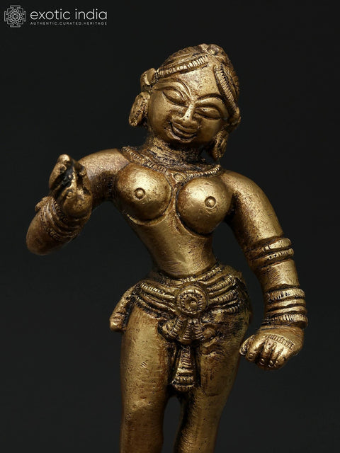 5" Small Apsara Standing on Pedestal | Brass Statue for Home DŽcor