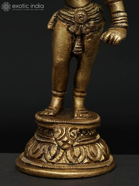 5" Small Apsara Standing on Pedestal | Brass Statue for Home DŽcor