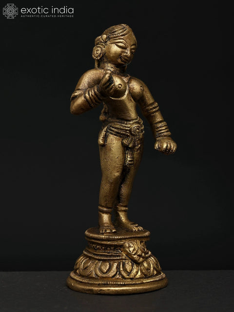 5" Small Apsara Standing on Pedestal | Brass Statue for Home DŽcor