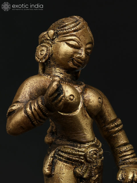 5" Small Radha Standing on Pedestal | Brass Statue for Home Décor