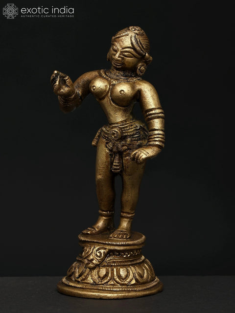 5" Small Apsara Standing on Pedestal | Brass Statue for Home DŽcor