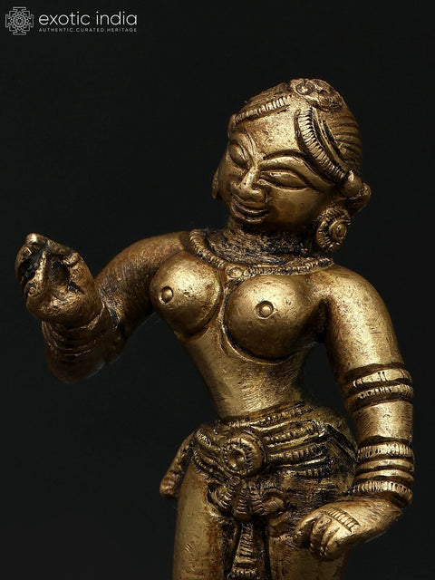 5" Small Apsara Standing on Pedestal | Brass Statue for Home DŽcor
