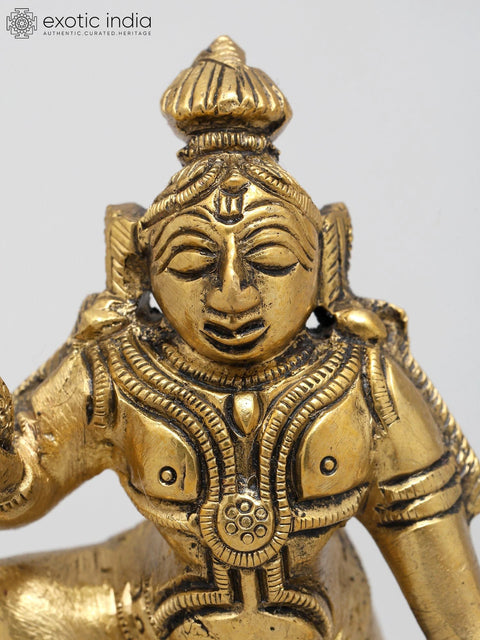 2" Little Krishna Holding Laddu in Hand | Brass Sculpture