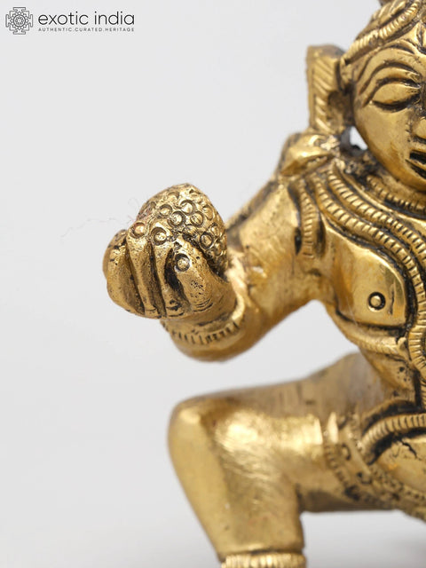 2" Little Krishna Holding Laddu in Hand | Brass Sculpture