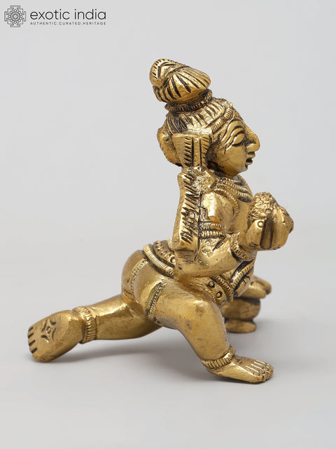 2" Little Krishna Holding Laddu in Hand | Brass Sculpture