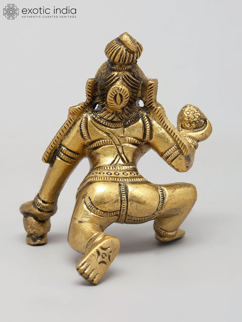 2" Little Krishna Holding Laddu in Hand | Brass Sculpture