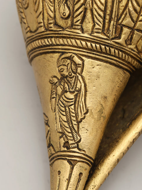 6" Brass Ritual Shankh with Deity Engravings | Brass Conch