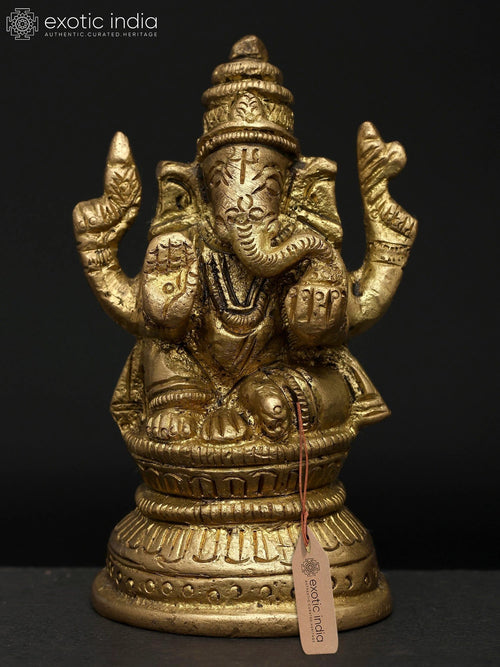 3" Brass Lord Ganesha Idol for Pooja Home Decor