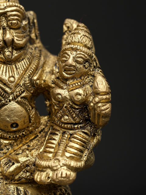 2" Brass Lord Narasimha with Goddess Lakshmi – Symbol of Protection & Devotion