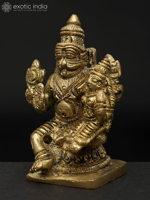 2" Brass Lord Narasimha with Goddess Lakshmi – Symbol of Protection & Devotion