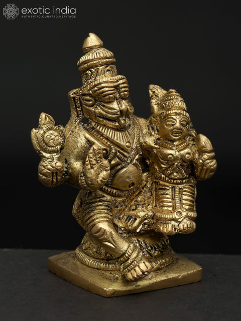 2" Brass Lord Narasimha with Goddess Lakshmi – Symbol of Protection & Devotion