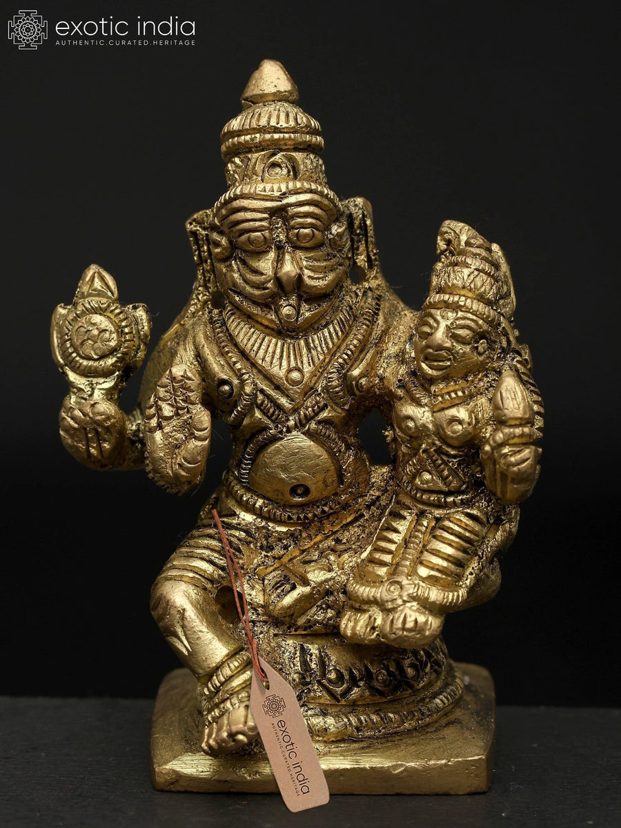 2" Brass Narasimha with Lakshmi Idol for Pooja