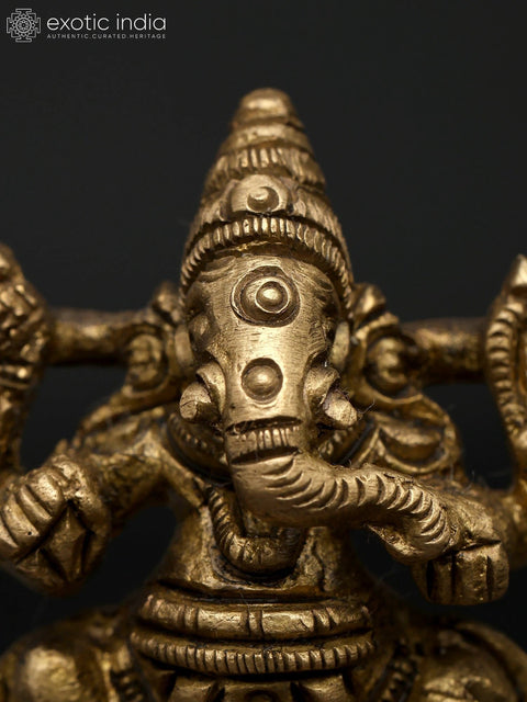 1" Small Seated Idol of Chaturbhuja Lord Ganesha | Made in India