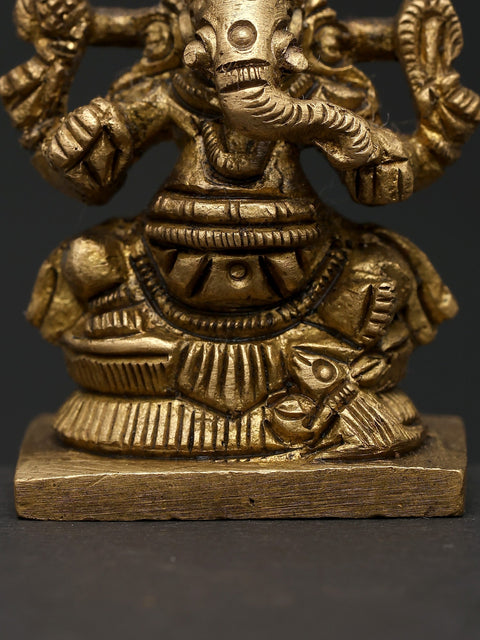 1" Small Seated Idol of Chaturbhuja Lord Ganesha | Made in India