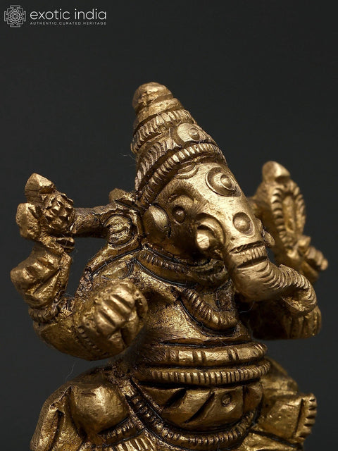 1" Small Seated Idol of Chaturbhuja Lord Ganesha | Made in India