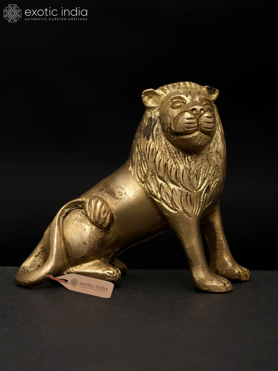 3" Small Seated Lion Brass Sculpture Handmade