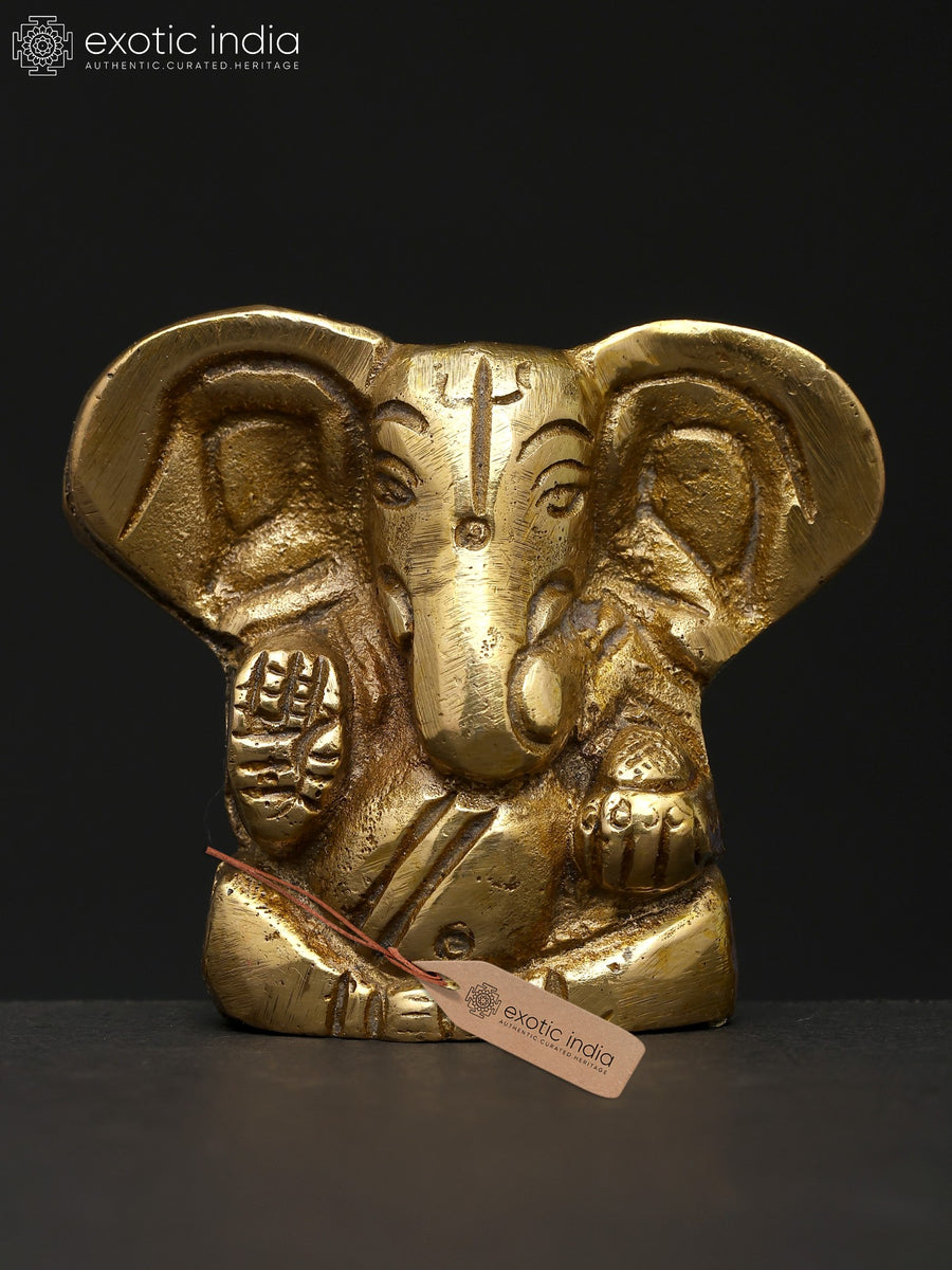 2" Lord Ganapati Blessing Gesture Brass Statue Handmade
