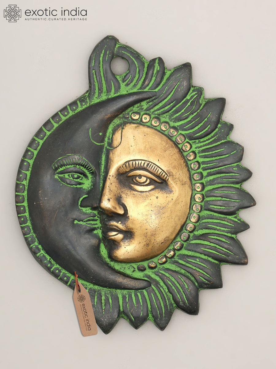 6" Small Brass Sun and Moon Wall Hanging Sculpture
