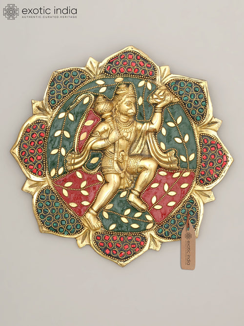 7" Sanjivani Hanuman Brass Wall Hanging with Inlay Work
