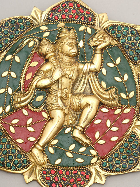 7" Sanjivani Hanuman | Wall Hanging | Brass Statue with Inlay Work