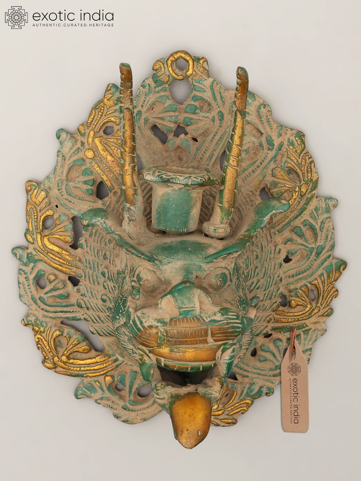 7" Brass Yamantaka Wall Hanging Mask with Candle Stand