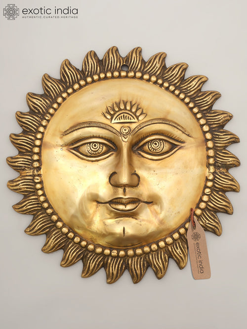 17" Lord Surya Brass Wall Hanging Statue Handmade