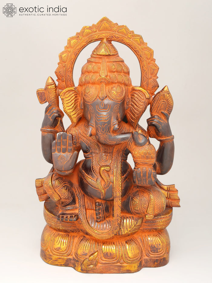 19" Brass Lord Ganesha Statue with Black and Golden Tone Finish