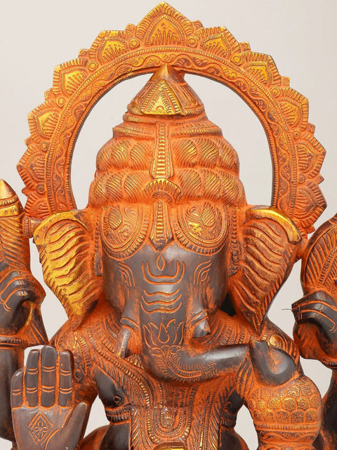 19" Black and Golden Toned Blessing Lord Ganesha | Brass Statue