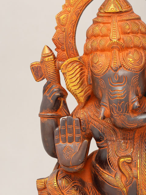 19" Black and Golden Toned Blessing Lord Ganesha | Brass Statue