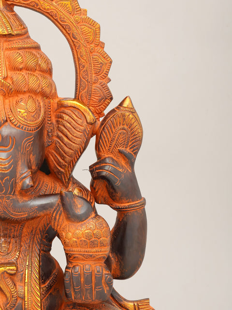 19" Black and Golden Toned Blessing Lord Ganesha | Brass Statue