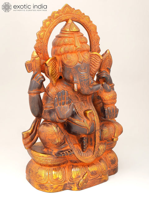 19" Black and Golden Toned Blessing Lord Ganesha | Brass Statue