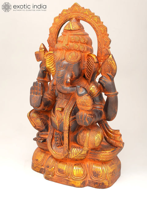 19" Black and Golden Toned Blessing Lord Ganesha | Brass Statue