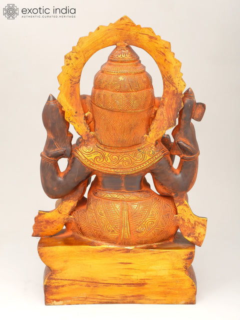 19" Black and Golden Toned Blessing Lord Ganesha | Brass Statue