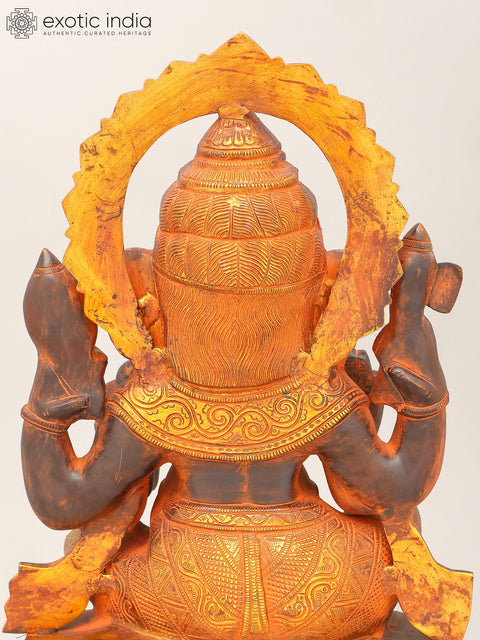 19" Black and Golden Toned Blessing Lord Ganesha | Brass Statue