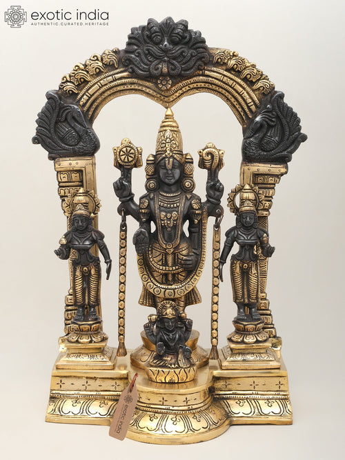 15" Brass Tirupati Balaji with Lakshmi on Kirtimukha Throne Statue