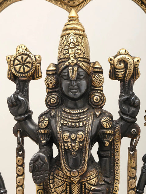 15" Tirupati Balaji with Goddess Lakshmi on Kirtimukha Throne | Brass Statue