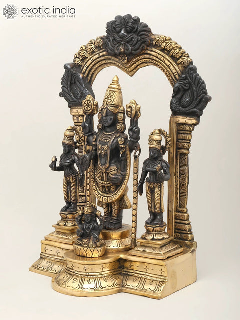 15" Tirupati Balaji with Goddess Lakshmi on Kirtimukha Throne | Brass Statue