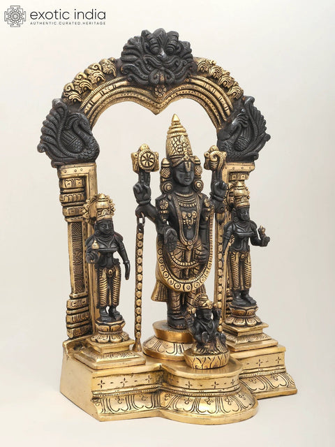 15" Tirupati Balaji with Goddess Lakshmi on Kirtimukha Throne | Brass Statue