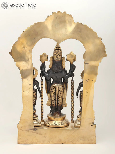 15" Tirupati Balaji with Goddess Lakshmi on Kirtimukha Throne | Brass Statue