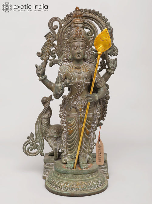 20" Brass Lord Murugan Standing Statue for Home Pooja